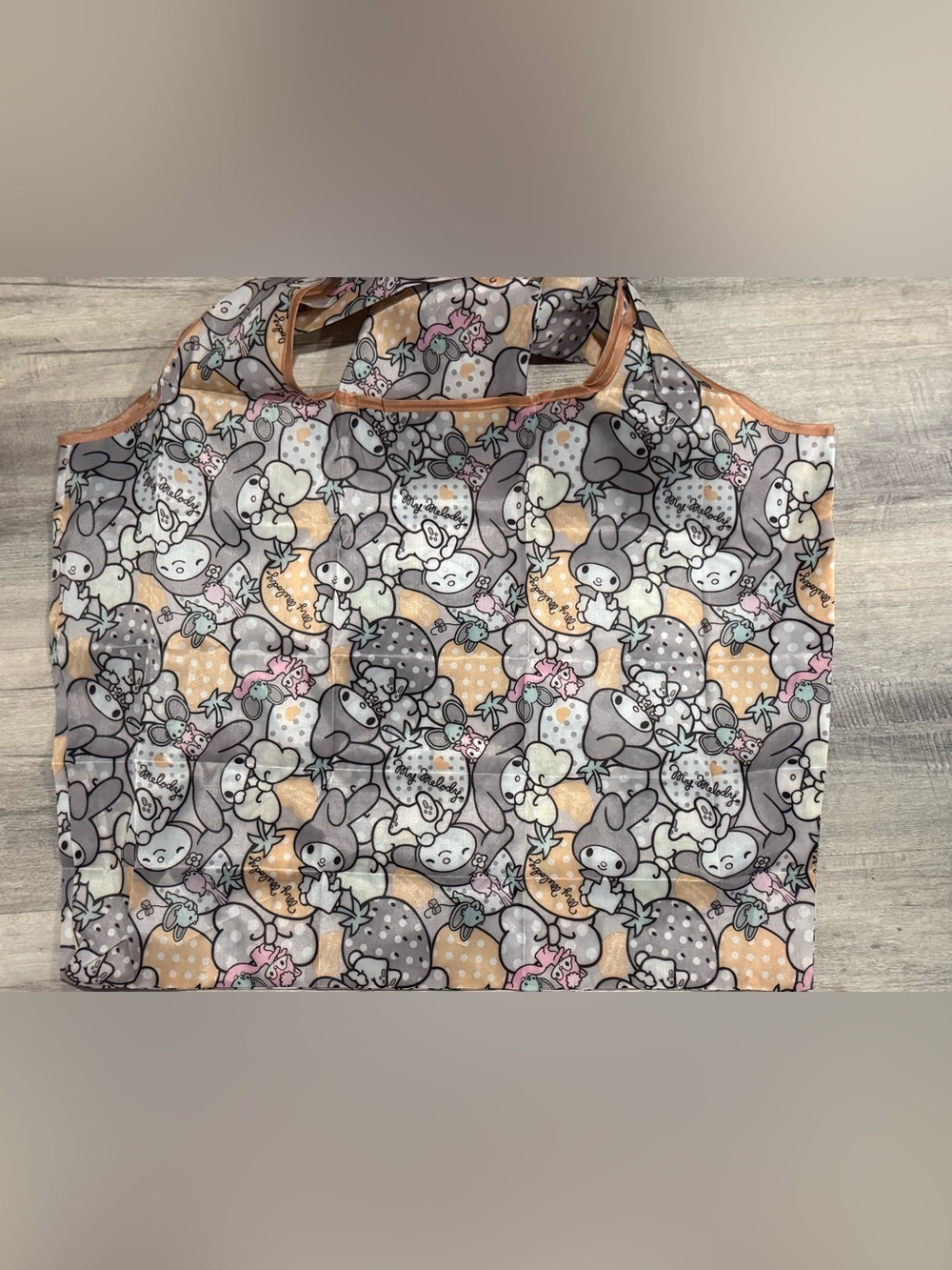 Grey My Melody Foldable Reusable Shopping Bag 15x20inches
